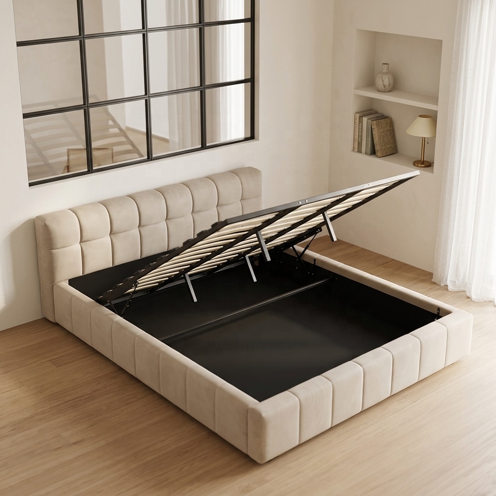^ Modern Tufted Soft Bed with  - Gas Lift Storage Bed Hydraulic recension och pris