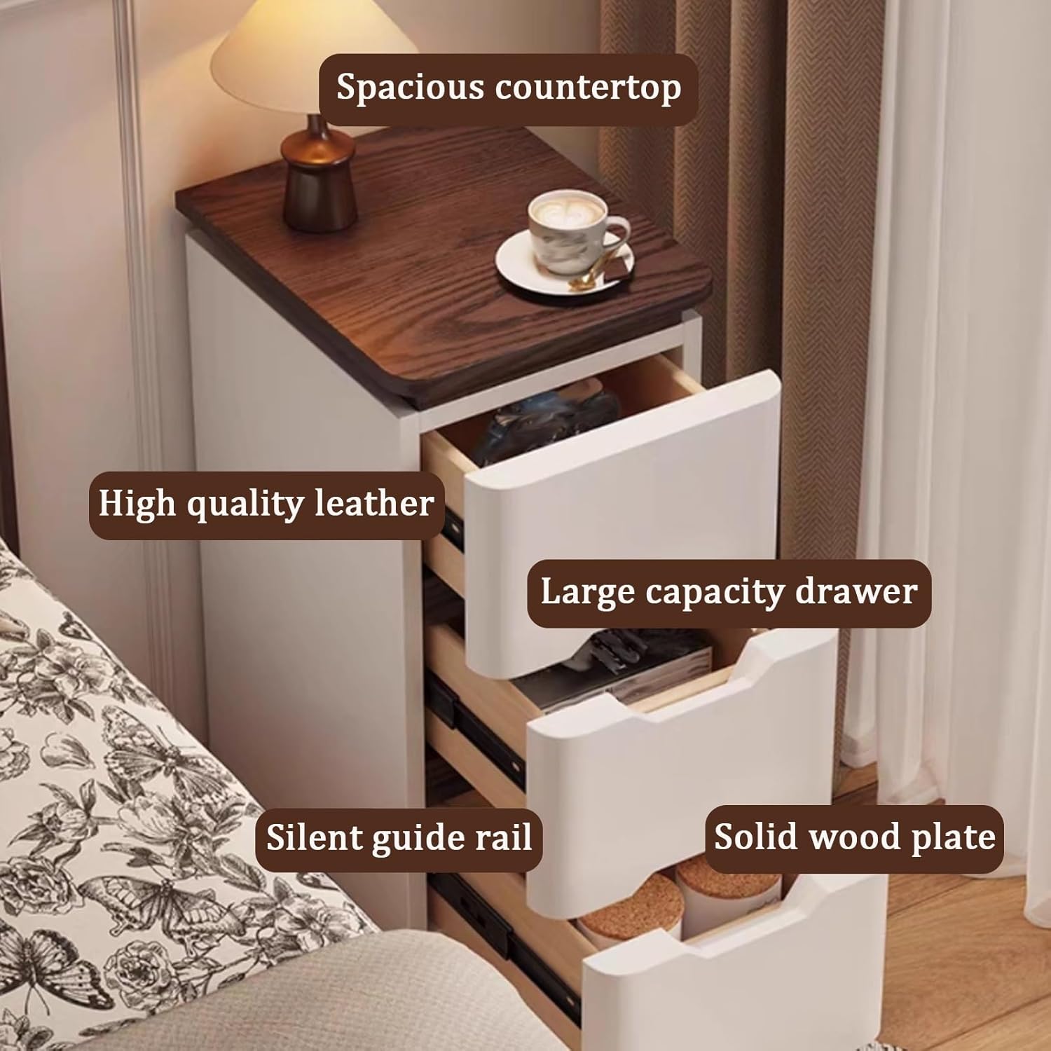 Bed Side Tables Bedroom, Night - Solid Wood Nightstand 2 Drawers recension och pris